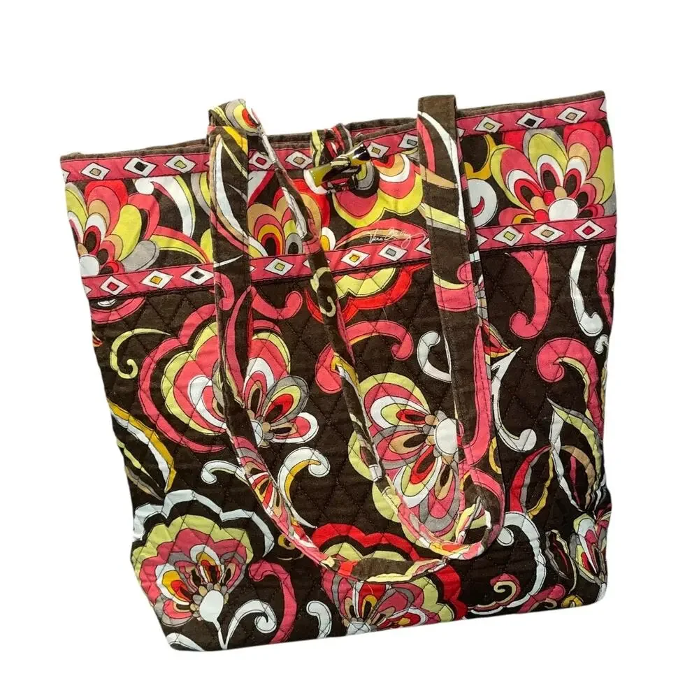 Vera Bradley Retired Puccini Floral Tote Shoulder Bag Purse Toggle Brown Orange